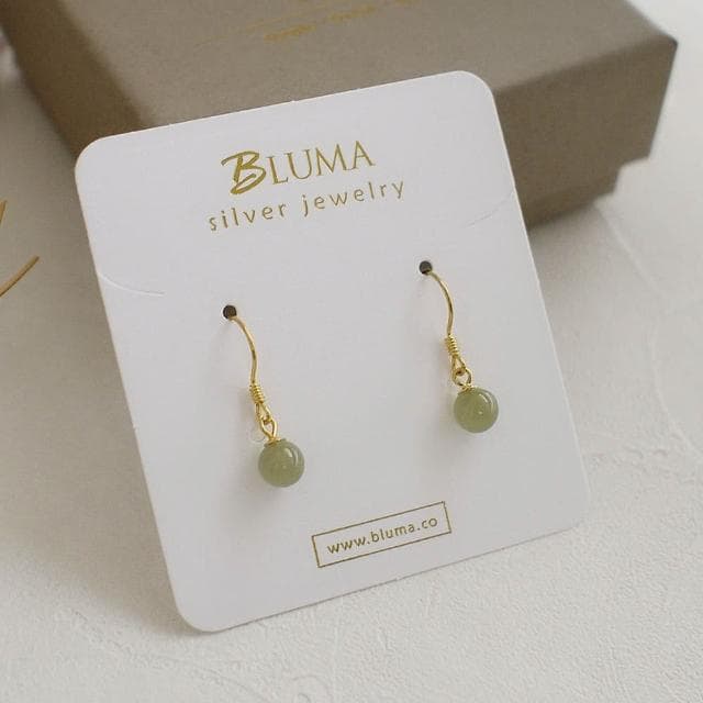 【BLUMA】垂墜玉石小球耳環 古典美女純銀耳環 和闐玉 正能量水晶  女生禮物 飾品禮盒