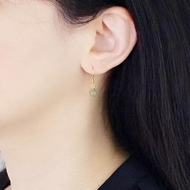 【BLUMA】垂墜玉石小球耳環 古典美女純銀耳環 和闐玉 正能量水晶  女生禮物 飾品禮盒
