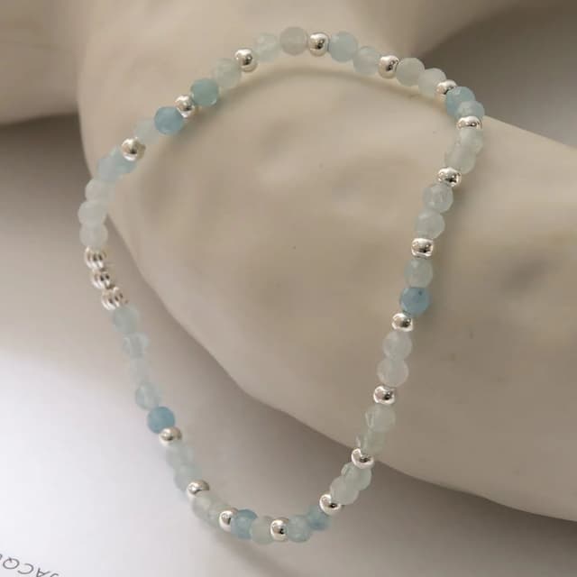 【BONNY & READ】純銀/海藍寶晶石  安定如意手鍊(純銀 海藍寶晶石 水晶 彈性線 手環 手鍊 開運飾品)