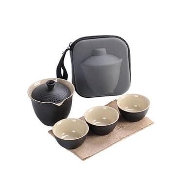 景泰藍硬殼攜帶茶具 一壺3杯組 贈收納包(旅行茶具組 旅行茶具 茶具 功夫茶具 泡茶組 陶瓷蓋碗 隨身茶具 快客杯 露營茶具 抽獎禮物 辦公小物 餐廚 創意家居 日用品 送禮 生日禮物 交換禮物)