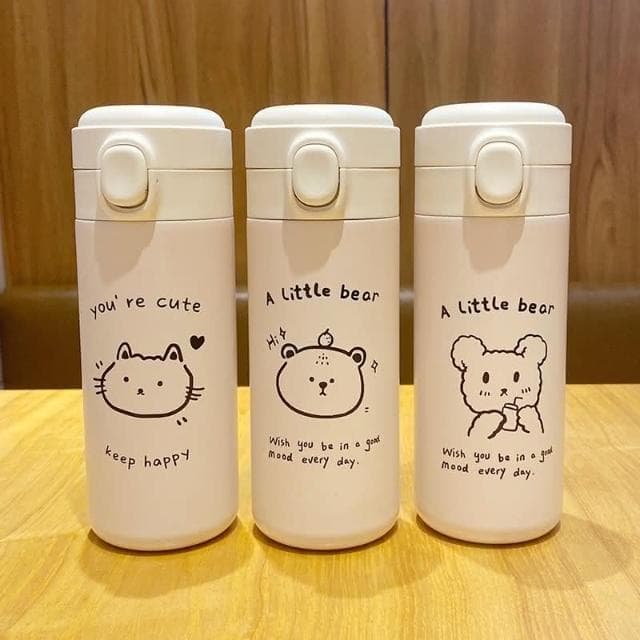 韓國INS風可愛小熊保溫杯450ml(可愛水壺   304不鏽鋼保溫杯 保溫瓶 便攜水壺 可愛杯子 抽獎禮物 辦公小物 餐廚 家居日用品 送禮 生日禮物 交換禮物 )