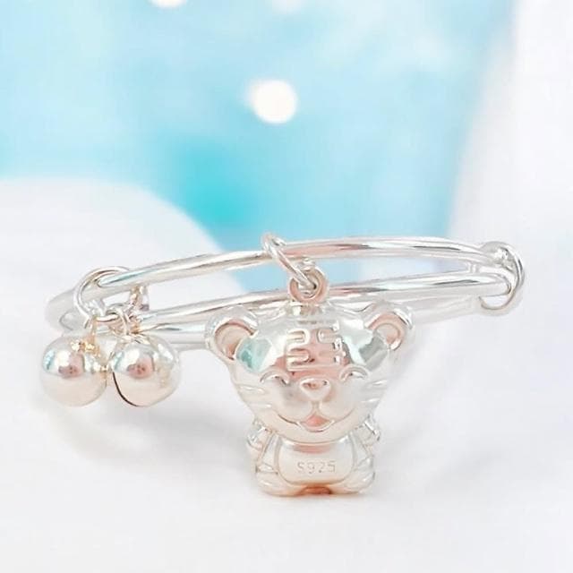 【珠兒綠】999純銀 笑笑虎兒童搖鈴祝福手鐲 新年禮物 寶寶禮物純銀手鐲 彌月禮物 周歲禮物 親子珠寶 純銀手鍊 交換禮物