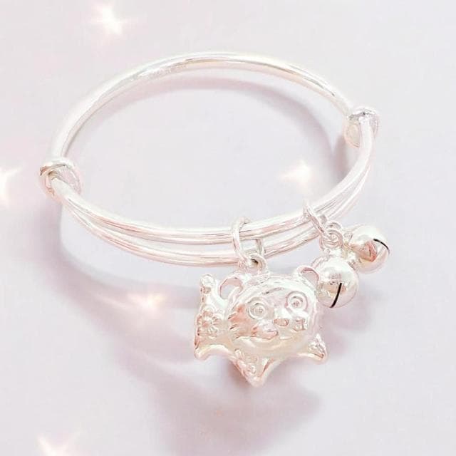 【珠兒綠】999純銀 撒嬌虎嬰兒|兒童|成人搖鈴手鐲 聖誕禮物 純銀手鐲手鍊 彌月禮物 周歲禮物 親子珠寶 開運 生肖 交換禮物