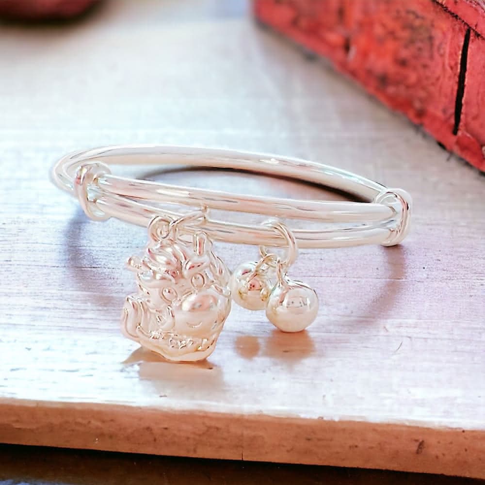 【珠兒綠】999純銀 龍年開運 小萌龍兒童搖鈴手鐲 新年禮物 純銀手鐲 純銀手鍊 彌月禮物 開運手鍊 親子珠寶 交換禮物