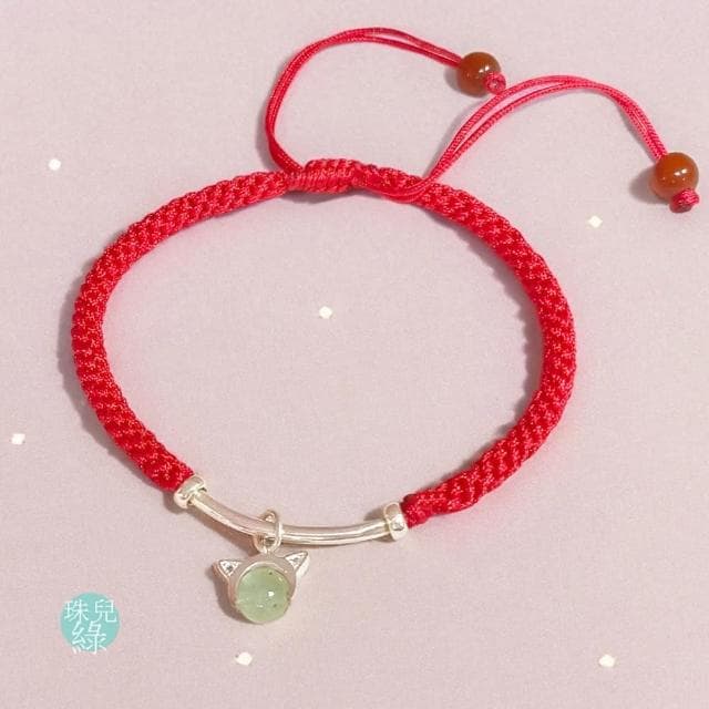 【珠兒綠】招正財*小貓綠葡萄石純銀紅線手鍊 平安紅繩希望之石 自信工作 聚財招財 自我療癒 新年禮物