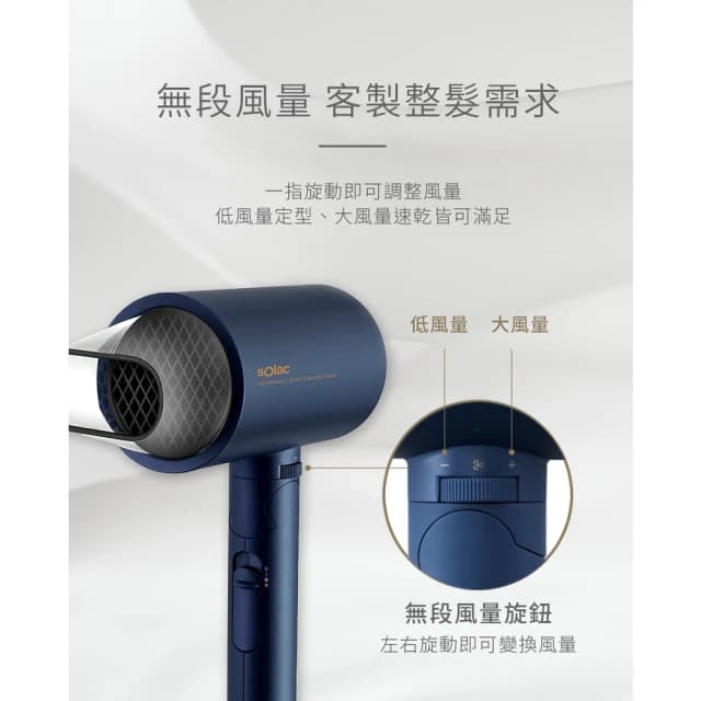 【SOLAC】無風段生物陶瓷負離子吹風機 SHD-508 (恆溫護髮 速乾不傷髮 折疊收納 自調風量__Kimi極美職人推薦)