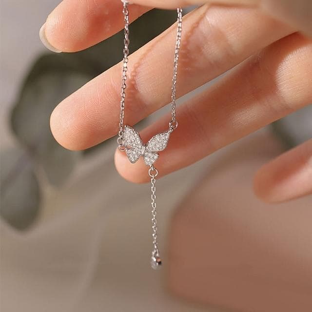 【MoonDy】蝴蝶項鍊生日禮物鋯石項鍊 項鍊 飾品 配件 純銀項鍊 鉑金項鍊 銀飾 銀項鍊 女朋友生日禮物