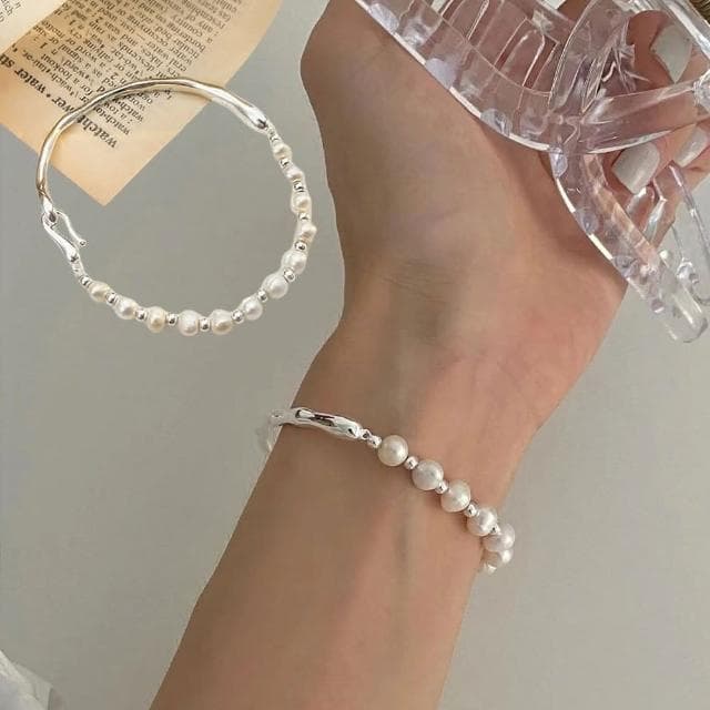 【KT DADA】氣質手環 女生禮物 情人節禮物 純銀手鍊 手鐲 純銀手環 珍珠手鍊 半鐲半鍊 閨蜜手鍊 法式手鍊