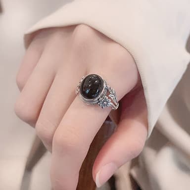【KT DADA】個性戒指 女生禮物 純銀戒指 花戒指 銀戒指 韓國戒指 食指戒指 黑色戒指 開口戒指 復古戒指
