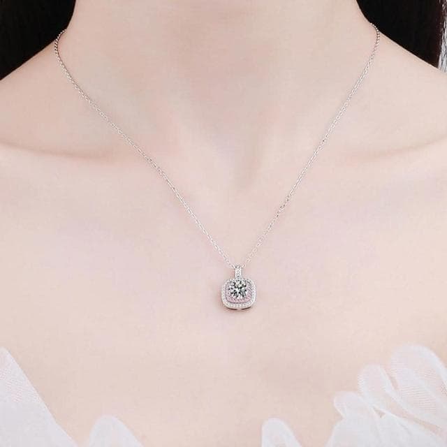 【KT DADA】吊墜項鍊 生日禮物 簡約項鍊 女項鍊 不過敏項鍊 鎖骨鏈 女生禮物 純銀項鍊 莫桑石項鍊 方形項鍊