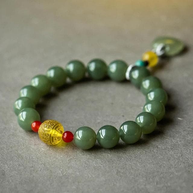 【MoonDy】手串 佛珠 串珠手鍊 民族風飾品 女生飾品 如意鎖手鍊 玉手鍊 和田青玉手鍊 送長輩 保平安 禮物