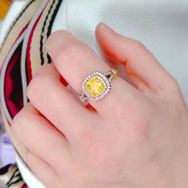 【MoonDy】指環 鋯戒 生日禮物 黃鋯石戒指 歐美戒指 結婚對戒 高級珠寶 方形鋯戒 食指戒 送長輩 生日禮物