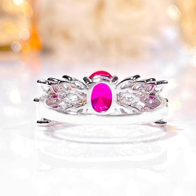 【MoonDy】生日禮物 鴿血紅戒指 純銀戒指 鋯石大戒指 新娘飾品 浮誇戒指 紅色戒指 送長輩 送女生