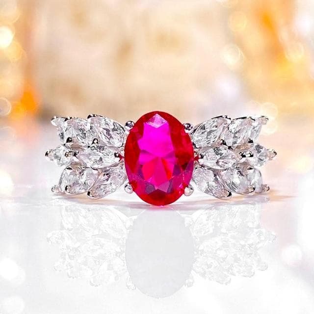 【MoonDy】生日禮物 鴿血紅戒指 純銀戒指 鋯石大戒指 新娘飾品 浮誇戒指 紅色戒指 送長輩 送女生