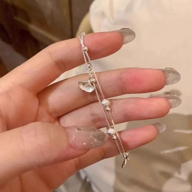 【KT DADA】韓國手鍊 閨蜜手環 女朋友禮物 雙層手鍊 純銀手環 銀杏手鍊 手鍊女 串珠手鍊 招財手鍊