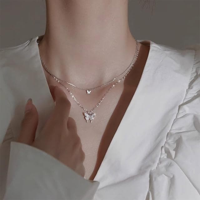 【KT DADA】飾品配件 純銀飾品 S925純銀項鍊 抗過敏項鍊 生日禮物 女項鍊 蝴蝶項鍊 鎖骨鏈 短鍊 造型項鍊
