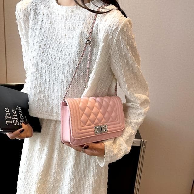 【MoonDy】包包 斜背包 菱格紋包 小香風包包 方胖子 精品包 鏈條包 時尚小方包 單肩斜背 女生小包包 閨蜜禮物 生日禮物