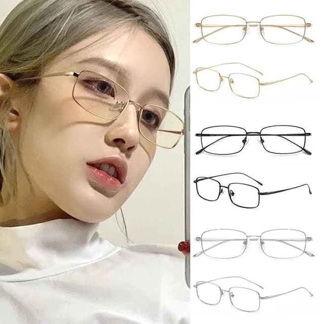【MoonDy】眼鏡 鏡架 鏡框 金絲眼鏡 近視眼鏡架 小臉眼鏡 細框眼鏡 純鈦眼鏡 女生眼鏡 長方形眼鏡 銀色眼鏡 生日禮物