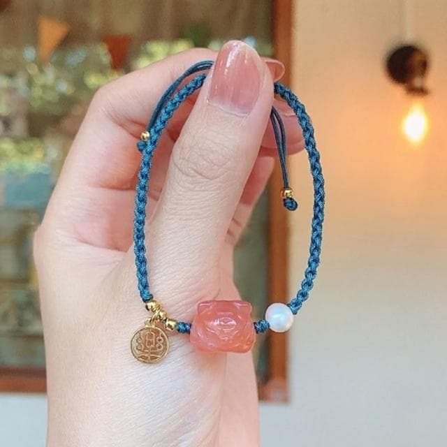 【MoonDy】手環 編織手鍊 瑪瑙手鍊 草莓晶手鍊 老虎手鍊 本命年 招桃花 招財手鍊 粉紅手鍊 避邪手鍊 送女生 禮物