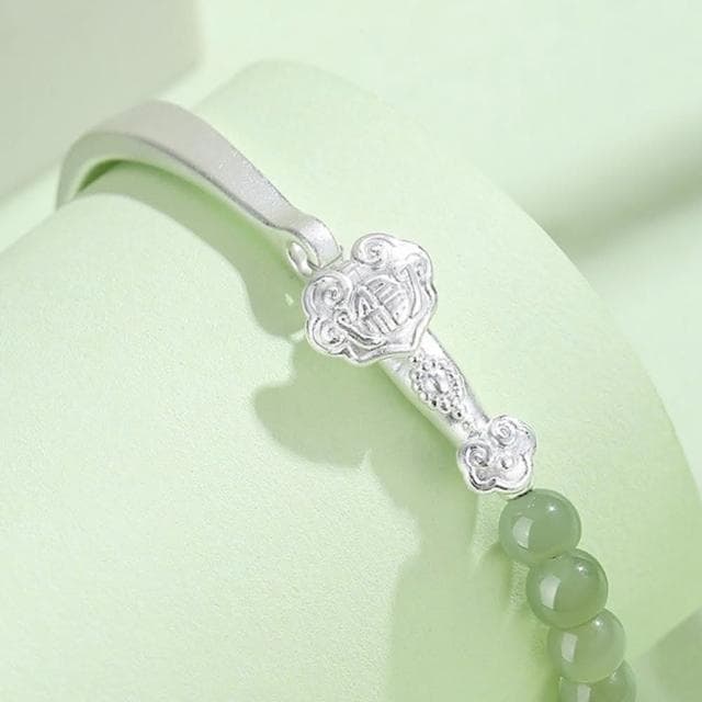 【MoonDy】和田玉手串 手鏈 水晶手鍊 如意手鐲 女生飾品 招財手鍊 999 純銀 手鏈女 保平安 新中式 純銀手鏈 女生禮物