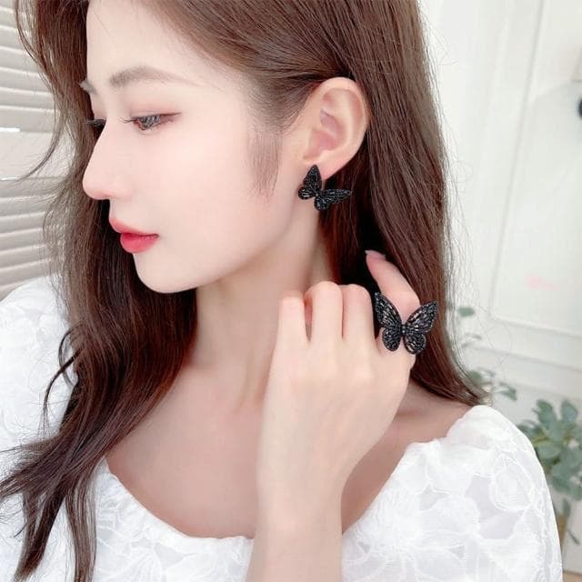 【MoonDy】耳環女 925純銀耳環 首飾 蝴蝶戒指 ins風 鋯石耳環 造型耳環 耳釘 抗敏耳環 開口戒指 可調節 高級感 生日禮物
