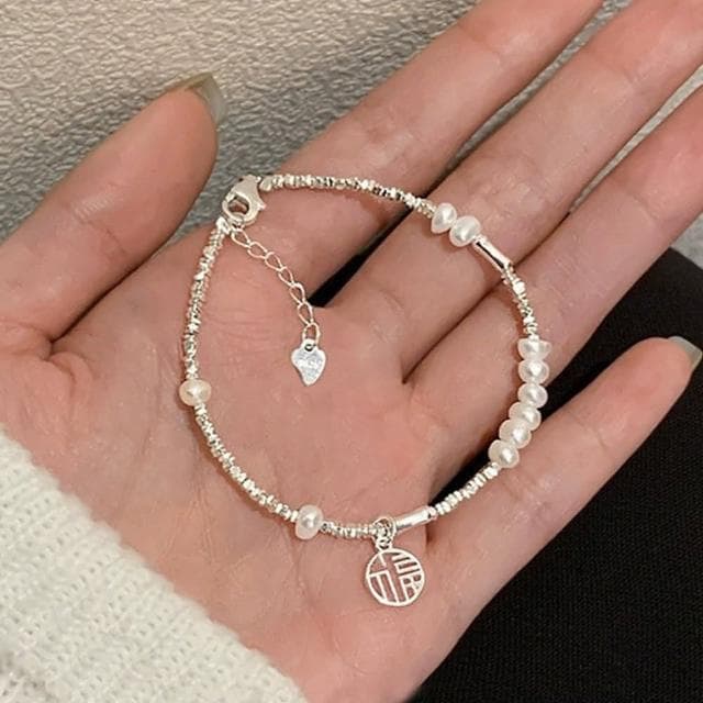 【MoonDy】碎銀子 珍珠手鍊 招財納福 韓國飾品 手鍊 手鍊女 925純銀 通體純銀 飾品 高級感 生日禮物 337