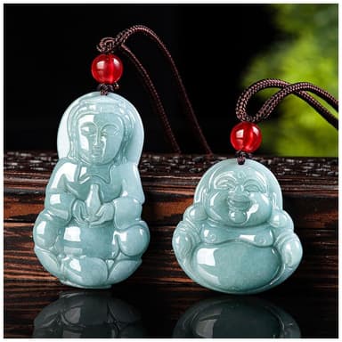 【MoonDy】彌勒佛玉墜 觀音佛像 飾品 翡翠 護身符 辟邪 招財納福 項鍊 吊墜 玉珮 男女同款 保平安 玉石項鍊 小禮物