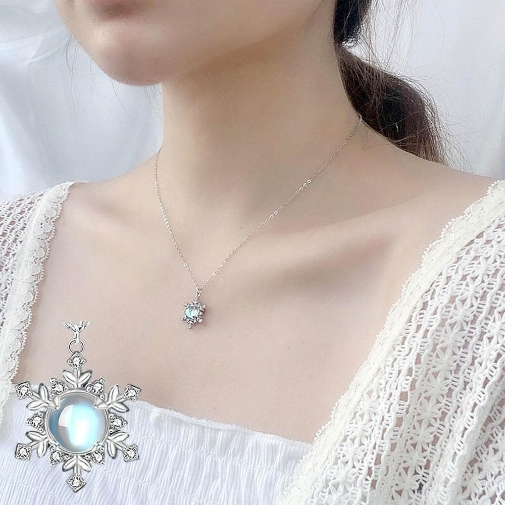 【MoonDy】項鍊 女生項鍊 月光石 雪花項鍊 小清新 頸鏈 鎖骨鏈 925純銀 吊墜 韓版 高級感 毛衣鏈 氣質項鍊 生日禮物