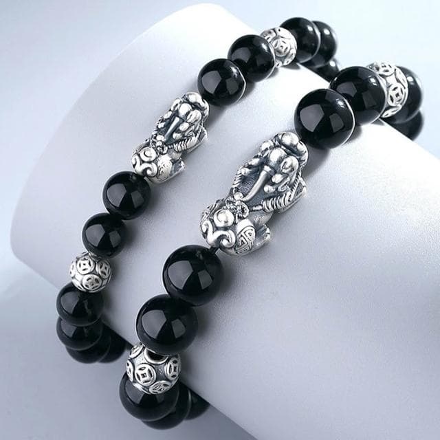 【MoonDy】999 純銀 貔貅 黑曜石 虎眼石 太陽石 飾品 保平安 招財納福 水晶手串 手鍊 串珠 情侶手鍊 情人節禮物