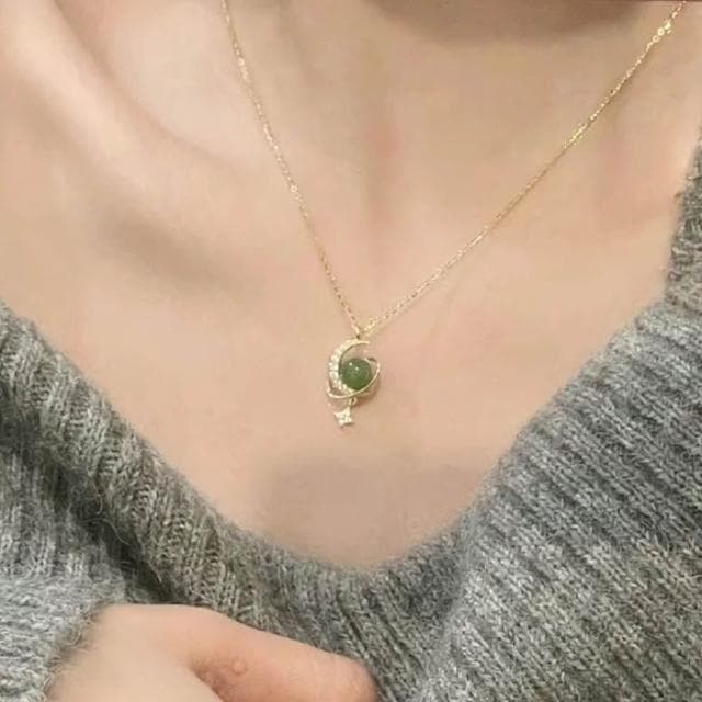 【KT DADA】和田玉 星球項鍊 高級感 閨蜜項鍊 情人節禮物 項鍊 女生項鍊 925 純銀項鍊 女生飾品 生日禮物 鎖骨鏈