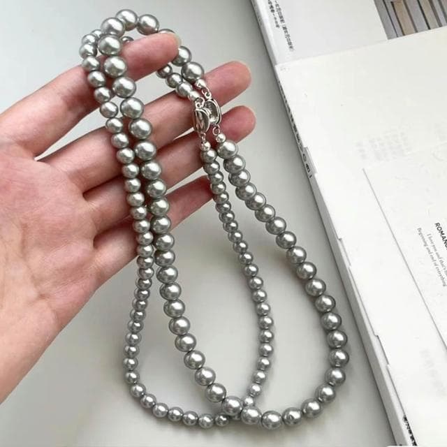 【KT DADA】灰珍珠 珍珠項鍊 個性項鍊 項鍊 女生飾品 銀元寶 韓版 項鍊女 簡約ins風韓國飾品 閨蜜項鍊 女生生日禮物