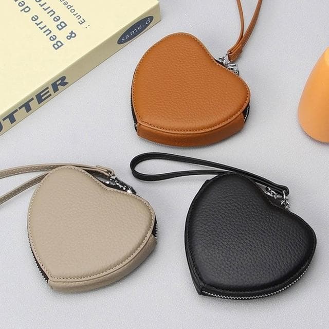 【KT DADA】愛心包包 真皮零錢包 錢包 零錢包 小包包 手拎包 可愛手提包 手拎愛心包 口紅包 無線耳機收納包 小錢包 禮物