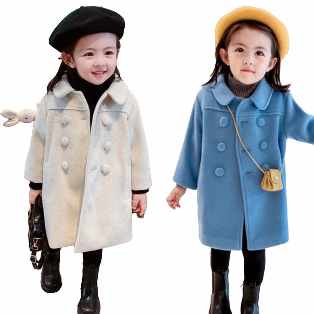 【Arbea】兒童中長款大衣女童韓版加厚雙排扣外套C466(秋冬款)