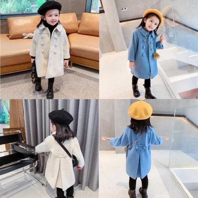 【Arbea】兒童中長款大衣女童韓版加厚雙排扣外套C466(秋冬款)