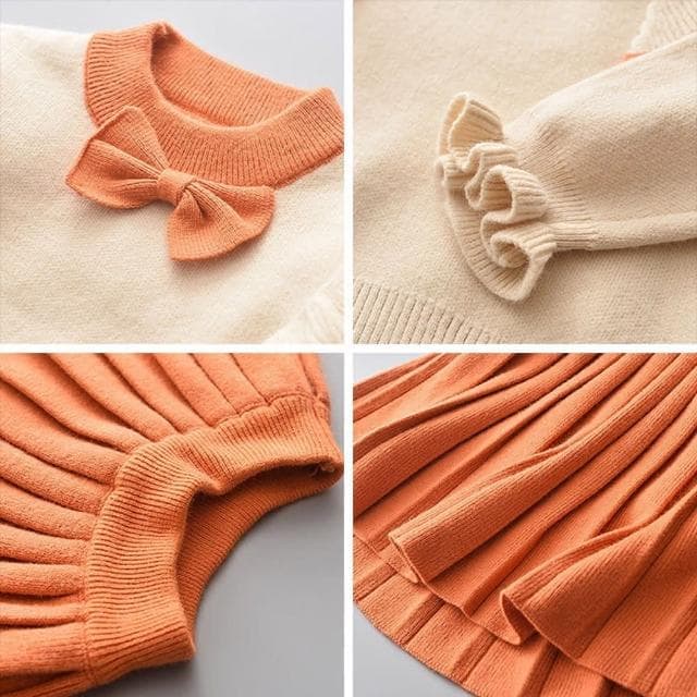 【Arbea】女童針織毛衣連身裙套裝兒童韓版春秋裝洋氣兩件套中小童公主裙C465(秋冬款)