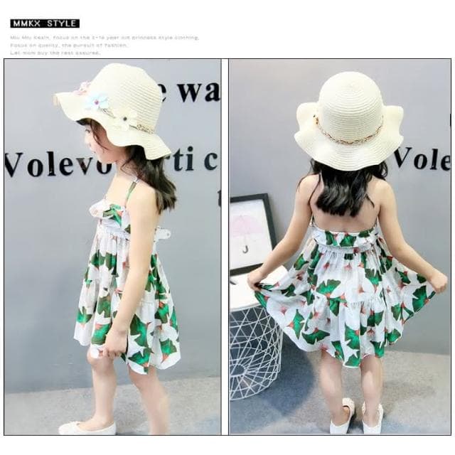 【Arbea】夏季連衣裙女童綿綢洋氣公主裙中大兒童露背吊帶裙沙灘碎花裙兒童女童 C494