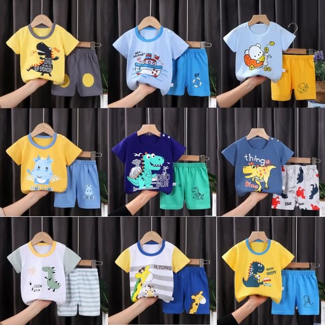 【Arbea】夏季新款純棉兒童短袖T卹套裝韓版短袖短褲倆件套裝上衣加褲子男童女童 C172