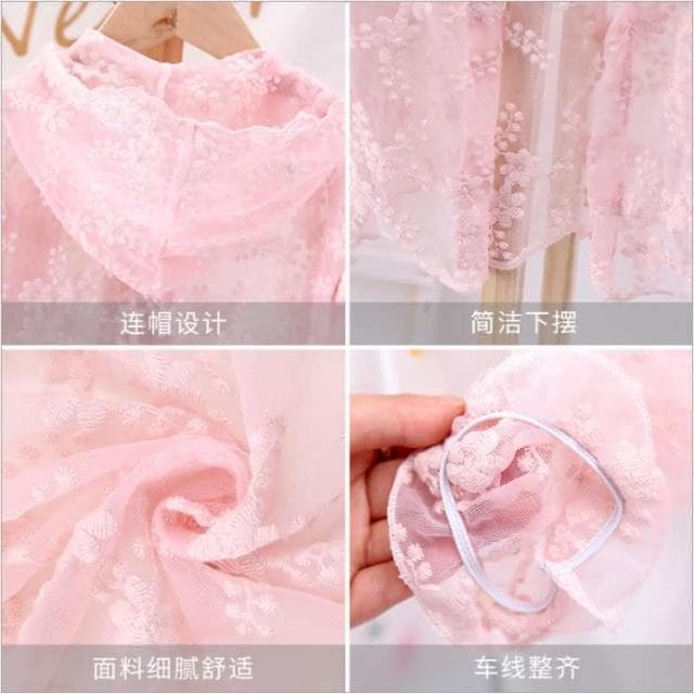 【Arbea】女童披風長款夏裝洋氣兒童皮膚衣薄款空調衫外套童裝網紗 C602