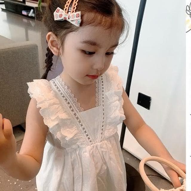 【Arbea】韓版洋氣女童花邊連衣裙夏季新款薄款背心裙女白色公主裙女童兒童 C229