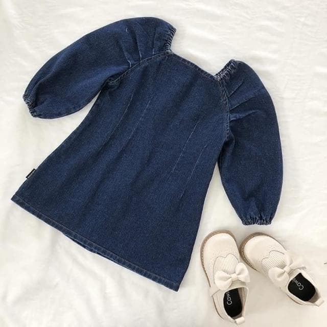 【Arbea】女童牛仔連衣裙春裝新款兒童韓版方領長袖春秋童裙童裝 C114