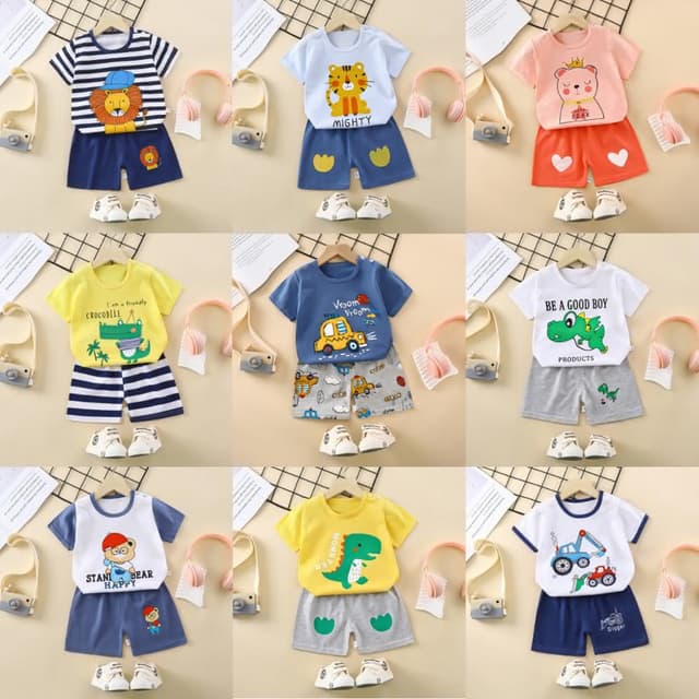 【Arbea】新款兒童新款純棉兒童短袖T卹套裝韓版短袖短褲上衣加褲子男童女童2 C134