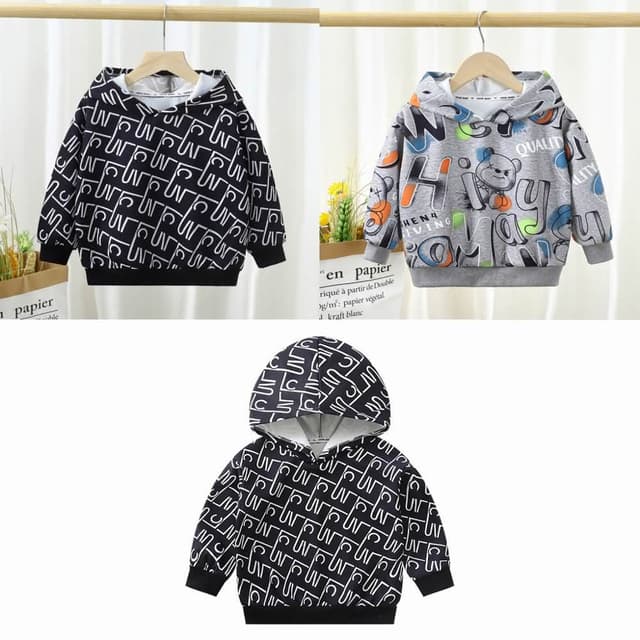 【Arbea】新款字母兒童外套帶帽衣服秋季男童女童衣服兒童連帽上衣童裝帽T C143