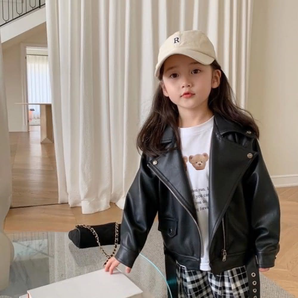 女童皮衣秋裝新款兒童洋氣韓版機車服裙子春秋款夾克上衣 C309