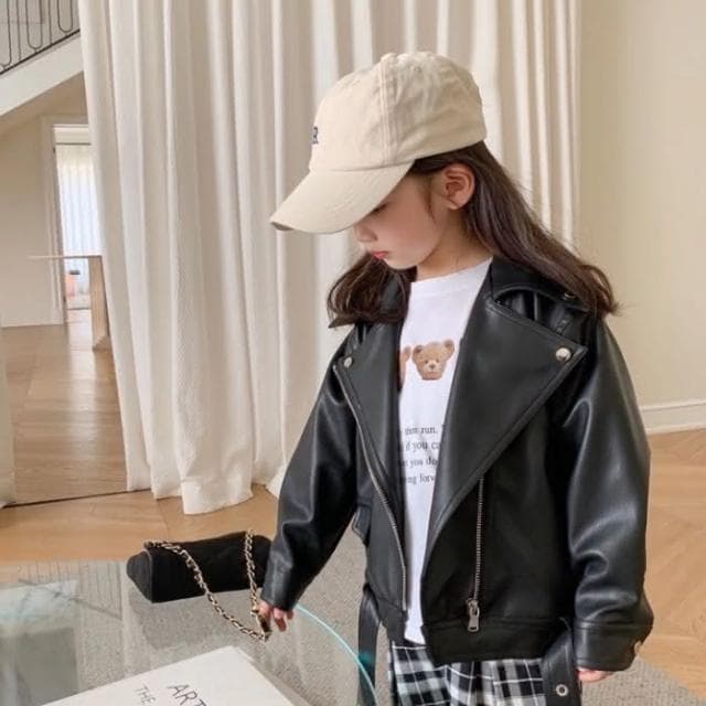 女童皮衣秋裝新款兒童洋氣韓版機車服裙子春秋款夾克上衣 C309