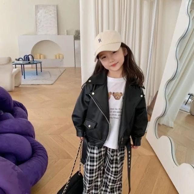 女童皮衣秋裝新款兒童洋氣韓版機車服裙子春秋款夾克上衣 C309