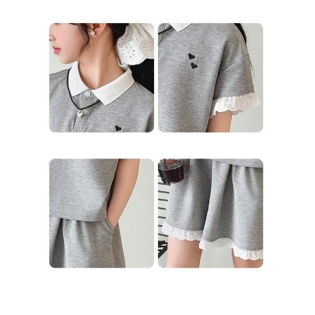 【Arbea】中大童120-170碼夏季女童polo衫短袖T卹套裝童裝兒童女孩短褲兩件套休閒翻領洋氣【C1196】