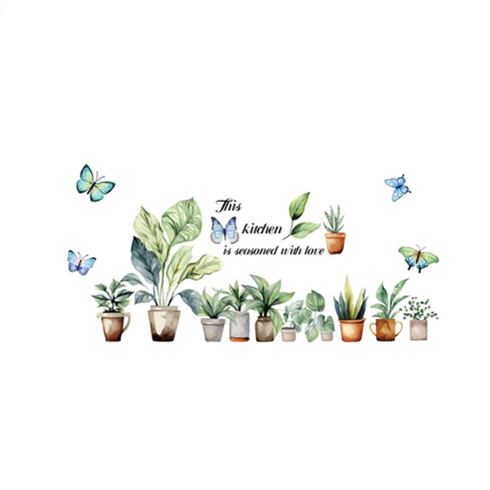 盆栽植物  蝴蝶 拼貼 廚房 創意牆貼 牆面美化 裝飾貼 牆面裝飾貼(牆貼 創意璧貼 壁貼紙)