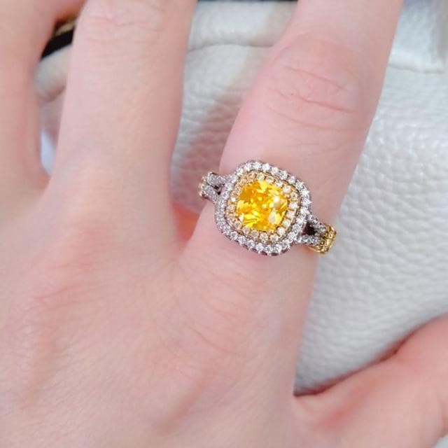 【LEEHER】女生/戒指/純銀戒指/黃鋯石戒指/生日禮物/方形鋯戒/食指戒/歐美戒指/結婚鋯戒/高級珠寶/送長輩