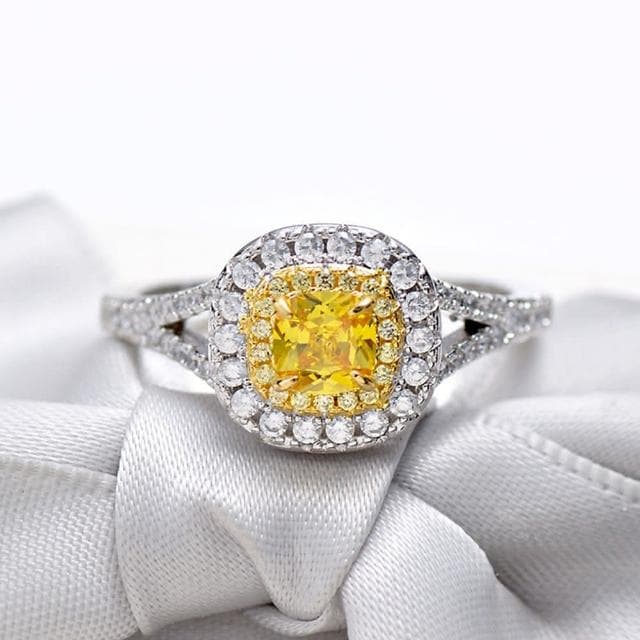 【LEEHER】女生/戒指/純銀戒指/黃鋯石戒指/生日禮物/方形鋯戒/食指戒/歐美戒指/結婚鋯戒/高級珠寶/送長輩