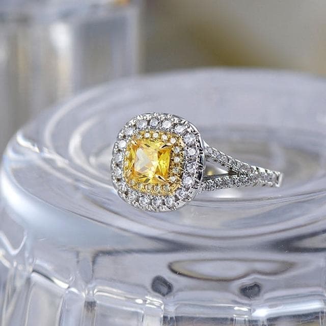 【LEEHER】女生/戒指/純銀戒指/黃鋯石戒指/生日禮物/方形鋯戒/食指戒/歐美戒指/結婚鋯戒/高級珠寶/送長輩